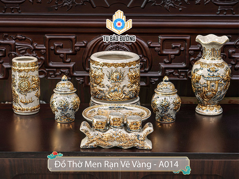 Bộ Đồ Thờ Men Rạn Vẽ Vàng MRV-A014