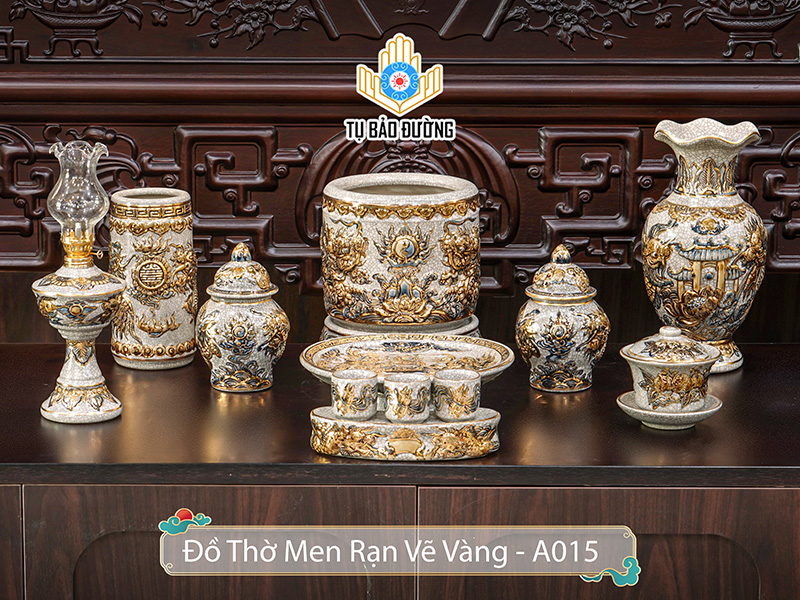 Bộ Đồ Thờ Men Rạn Vẽ Vàng MRV-A015