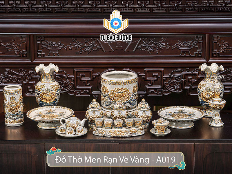 Bộ Đồ Thờ Men Rạn Vẽ Vàng MRV-A019