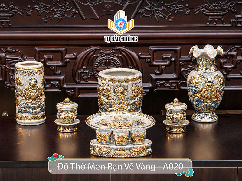 Bộ Đồ Thờ Men Rạn Vẽ Vàng MRV-A020