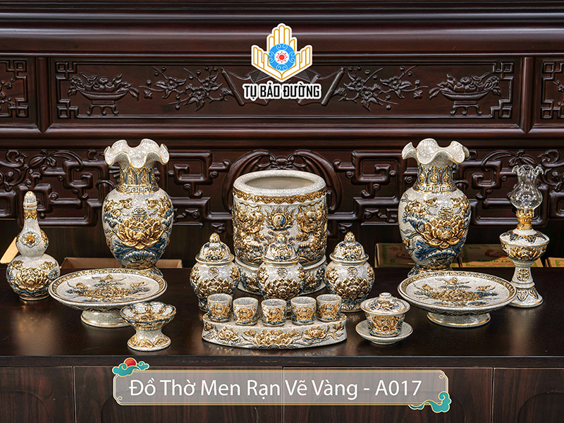 Đồ Thờ Men Rạn Vẽ Vàng MRV-A017