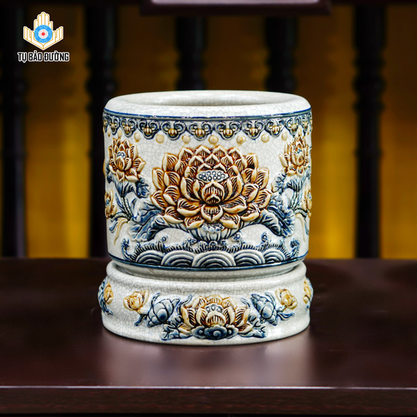 Bát Hương Sen Men Rạn - Gốm Sứ Bát Tràng