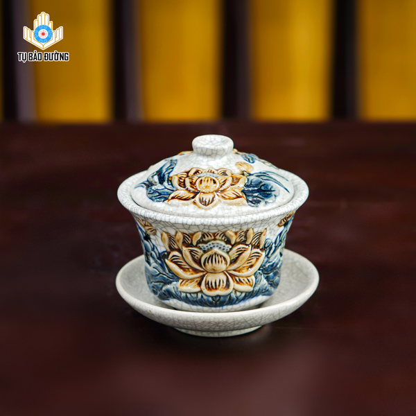 Bát Trà Sâm Sen Men Rạn - Gốm Sứ Bát Tràng