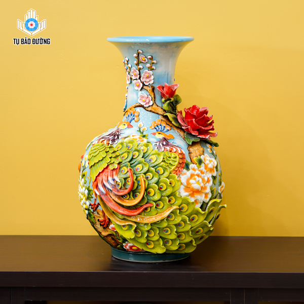 Bình Tỏi Công Danh Phú Quý Đắp Nổi - Gốm Sứ Bát Tràng