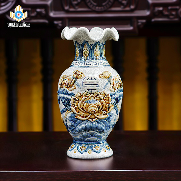 Lọ Hoa Sen Men Rạn (Miệng Lượn) - Gốm Sứ Bát Tràng