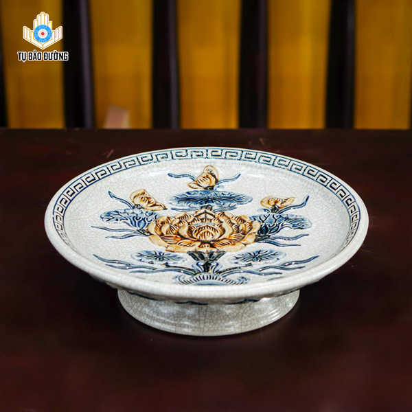 Mâm Bồng Sen Men Rạn - Gốm Sứ Bát Tràng