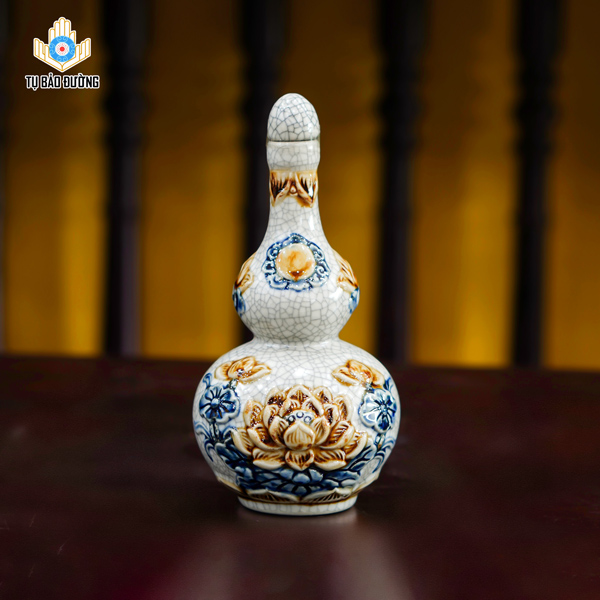 Nậm Rượu Hồ Lô Sen Men Rạn - Gốm Sứ Bát Tràng