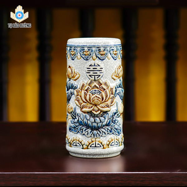 Ống Hương Sen Men Rạn - Gốm Sứ Bát Tràng