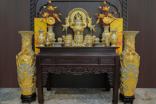 Bộ đồ thờ men rạn dát vàng gốm sứ Bát Tràng cao cấp