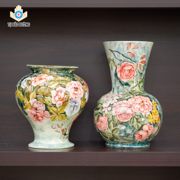 Bình Gốm Decor Vẽ Hoa Hồng - Gốm Sứ Bát Tràng
