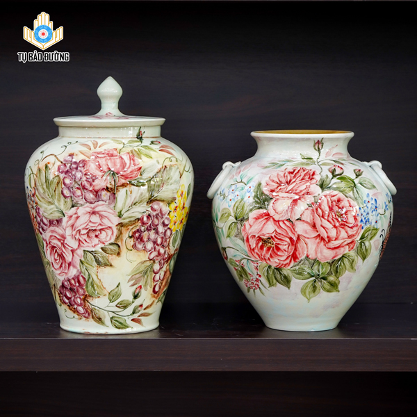 Bình Gốm Decor Hoa Hồng - Gốm Sứ Bát Tràng