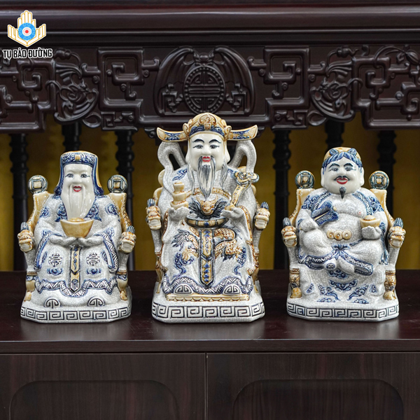 Bộ 3 Ông Tượng Thần Tài - Thổ Địa Men Rạn - Gốm Sứ Bát Tràng