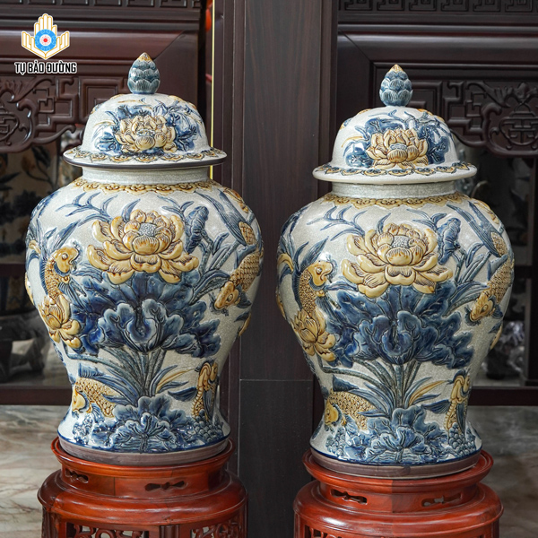 Chóe Phong Thủy Cá Chép Liên Hoa Men Rạn - Gốm Sứ Bát Tràng