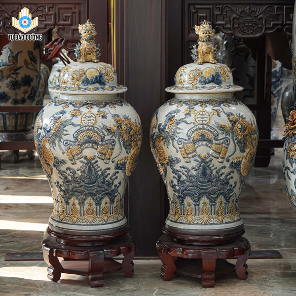 Chóe Phong Thủy Long Phụng Trình Tường Men Rạn - Gốm Sứ Bát Tràng
