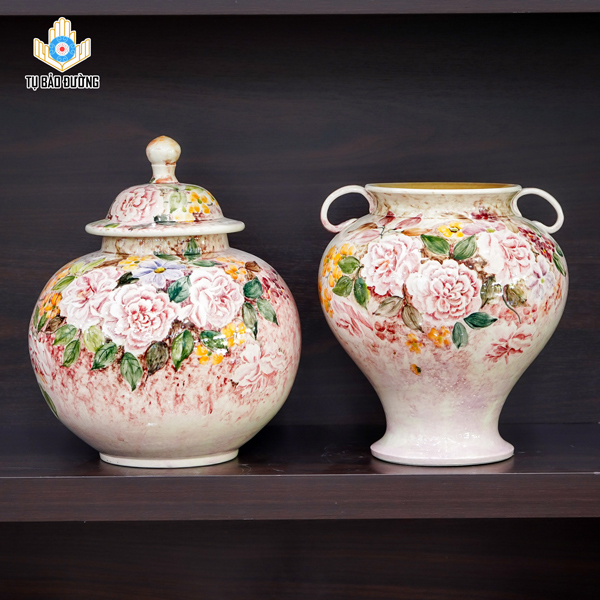Bình Gốm Decor Vẽ Hoa Hồng - Gốm Sứ Bát Tràng