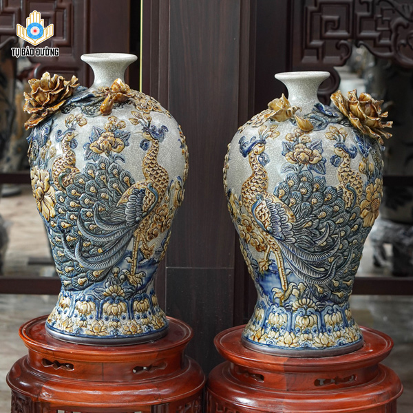 Mai Bình Công Danh Phú Quý Men Rạn - Gốm Sứ Bát Tràng
