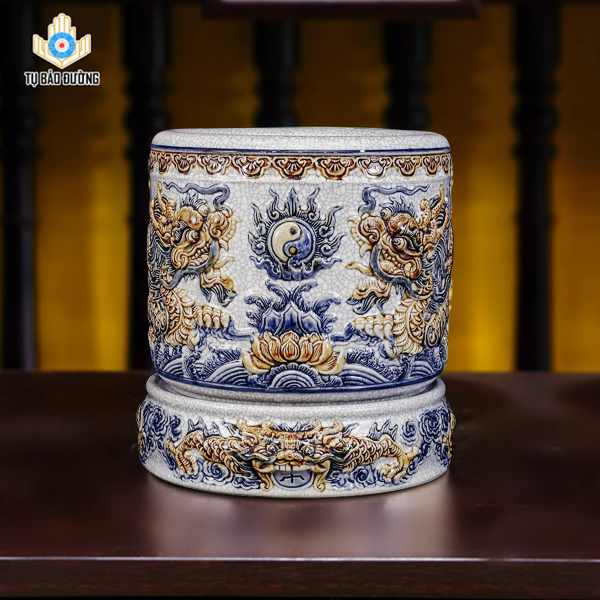 Bát Hương Rồng Men Rạn - Gốm Sứ Bát Tràng