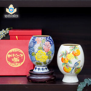 Đôi Bình Ly Vẽ Hoa Hồng, Chùm Quả Chín - Gốm Sứ Bát Tràng
