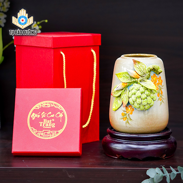 Bình Hoa Decor Quả Na Đắp Nổi - Gốm Sứ Bát Tràng