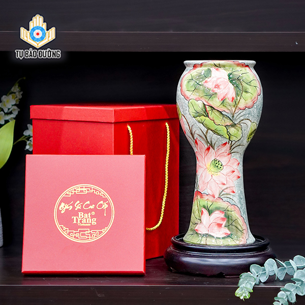 Bình Gốm Decor Vẽ Hoa Sen - Gốm Sứ Bát Tràng