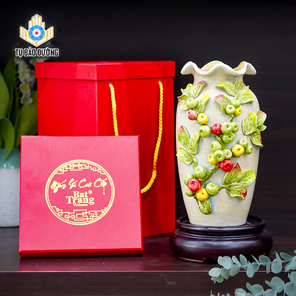 Bình Hoa Decor Chùm Quả Sung Đắp Nổi - Gốm Sứ Bát Tràng
