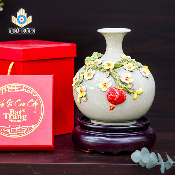 Bình Hút Lộc Cành Mai Vàng Đắp Nổi - Gốm Sứ Bát Tràng