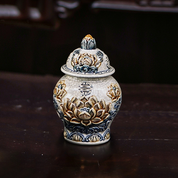 Chóe Thờ Sen Men Rạn - Gốm Sứ Bát Tràng