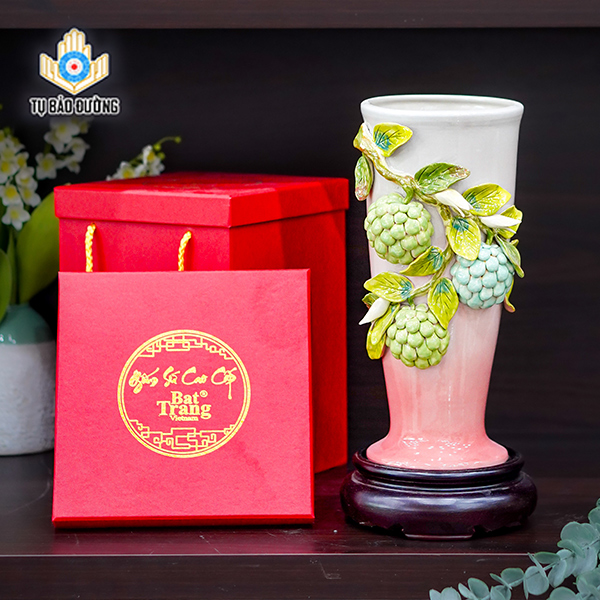 Lọ Ly Decor Cành Qua Na Đắp Nổi - Gốm Sứ Bát Tràng