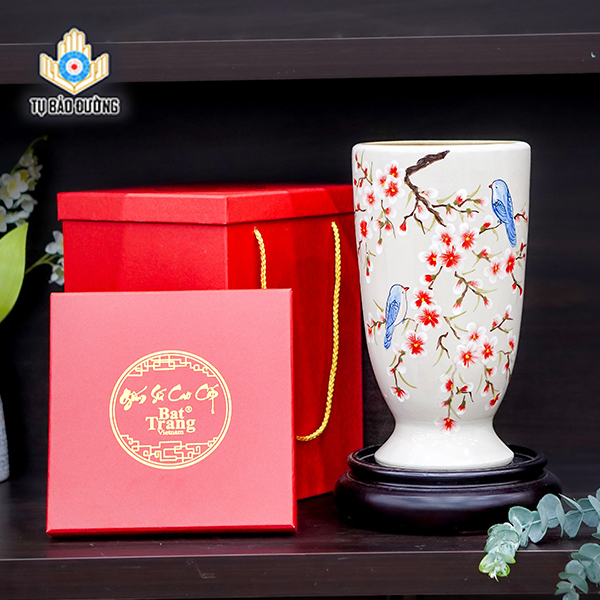 Lọ Hoa Dáng Ly Vẽ Sắc Đào Xuân - Gốm Sứ Bát Tràng